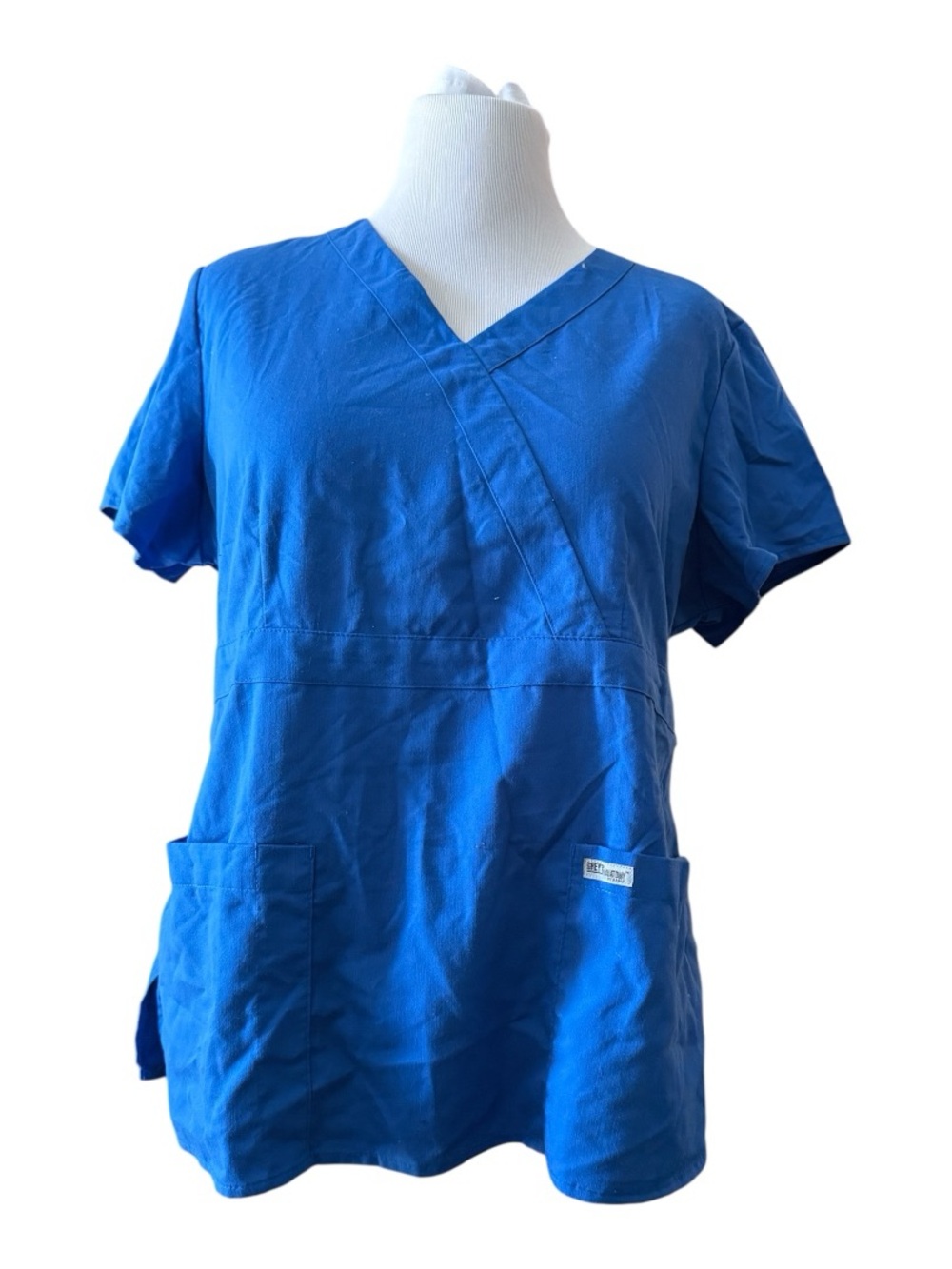 Grey's Anatomy Short Sleeve V-Neck Scrub Top in Blue - size XL